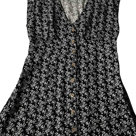 Womens Loft V-Neck Button Mini Shift Dress Black Floral Print Linen-Blend Size 8 - Picture 3 of 7